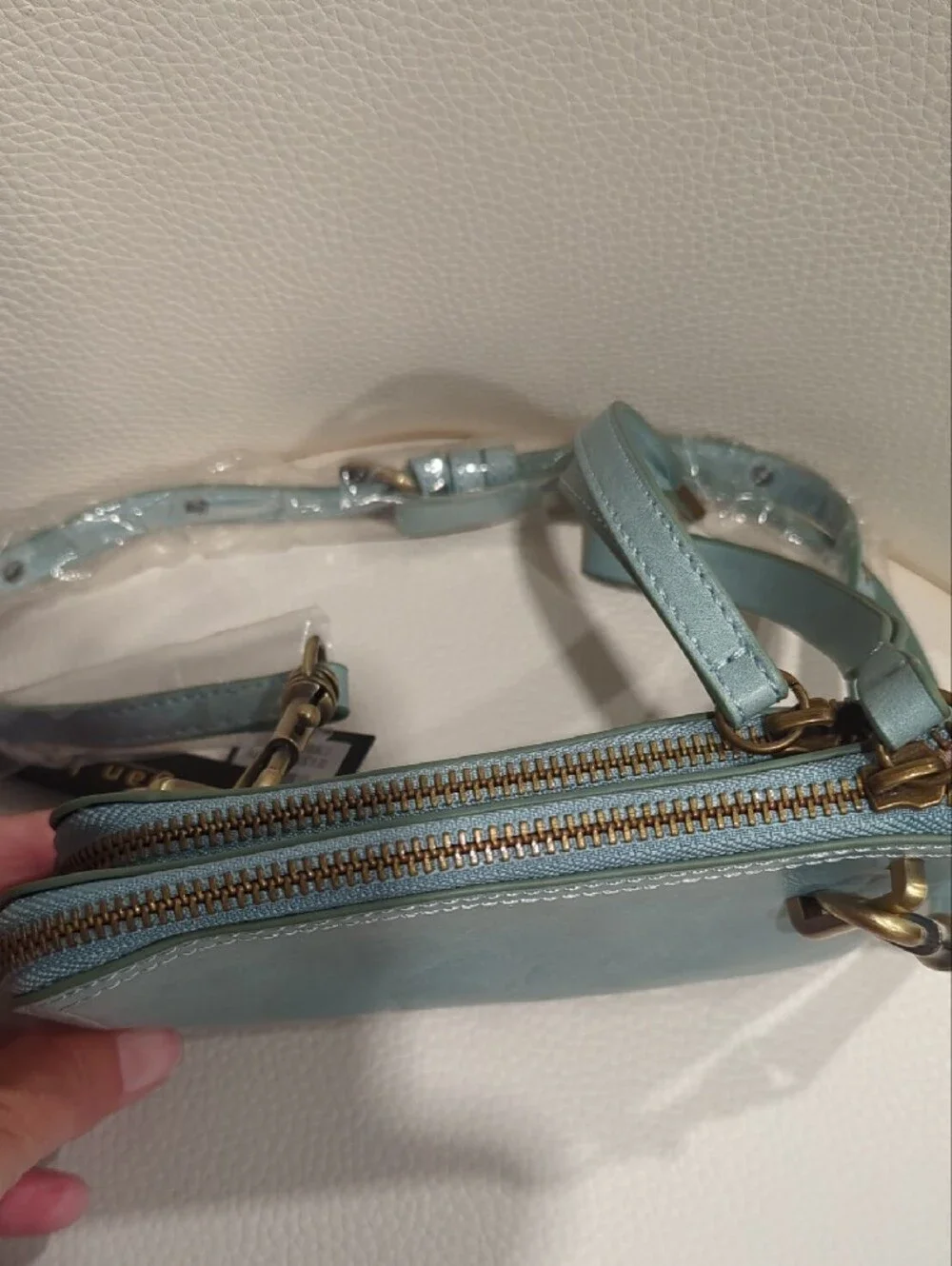Vegan Leather Mint Crossbody Organizer Bag